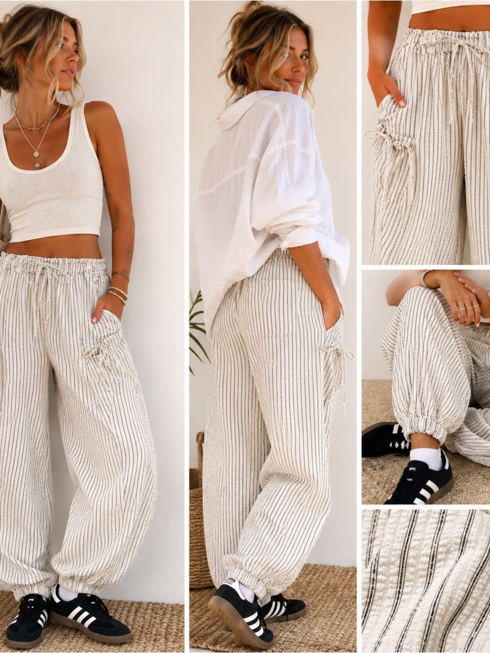 Eesome Los Angeles Seersucker Jogger Pants | Striped Balloon Leg | Small